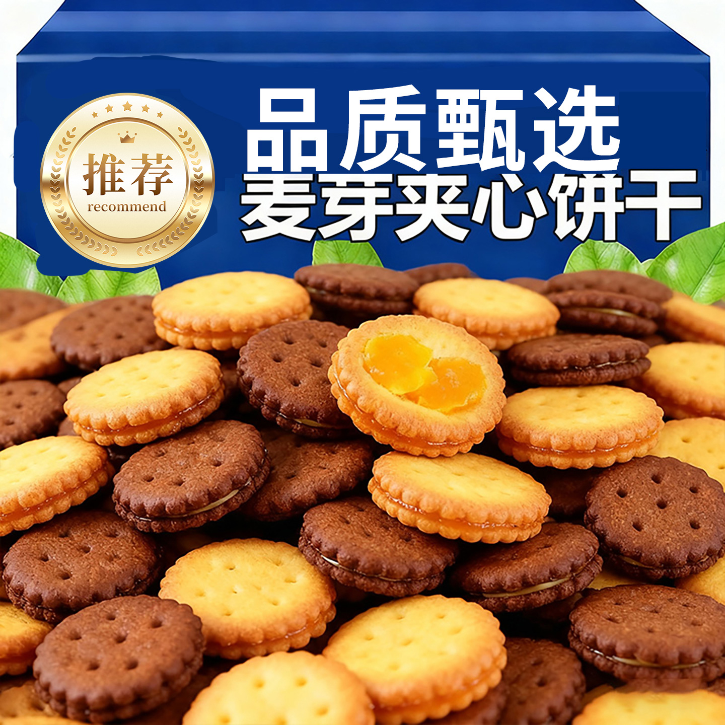 麦芽夹心饼干黑糖味咸蛋黄味酥脆香甜单独包装办公室休闲零食饼干