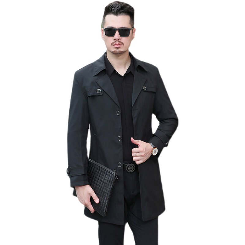 2024 NEW WINDBREAKER BUSINESS TOPS SPRING MENS LONG CASUAL LAPELS PLUS SIZE THIN MENS WEAR HANDSOME AND HIGH-END