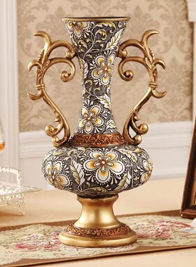 欧式高档家居饰品花瓶摆件 复古奢华树脂装饰摆件 新房客厅花器