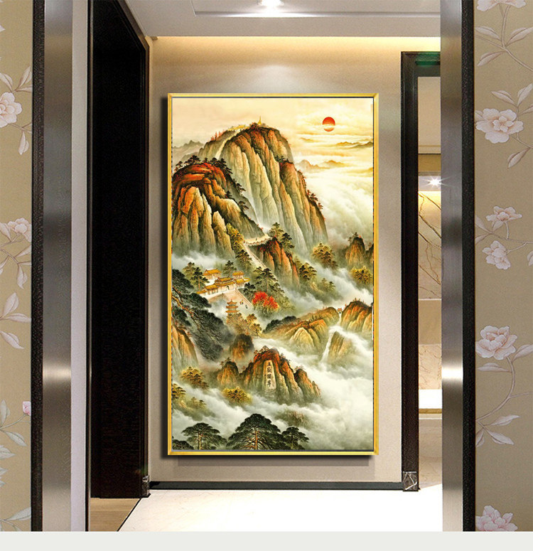 中式晶瓷画泰山日出有山无水画客厅老板办公室招财风水靠山图挂画