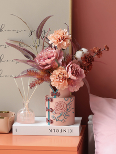 新中式旗袍花瓶假花摆件入户玄关网红创意餐桌艺术设计感干花插瓶