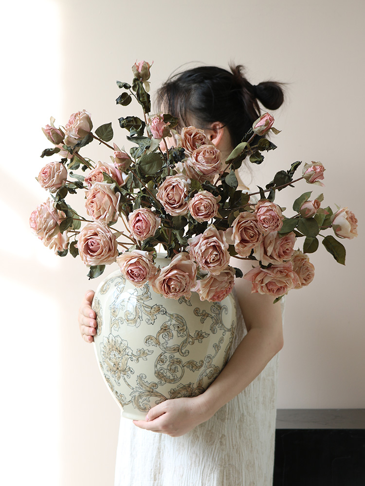 法式覆古花瓶水墨青花瓷宋代美学摆件轻奢高级感精致陶瓷玫瑰花器