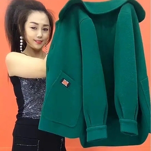 妈妈装仿双面呢短款外套女秋冬款中老年女装洋气显瘦毛呢开衫外套