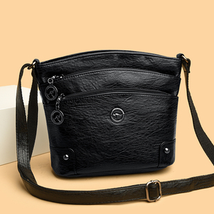 真皮女包潮2025新款百搭水桶包休闲斜挎包多拉链单肩包中年妈妈包
