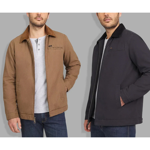 威家水洗帆布 复古简约翻领夹棉夹克底特律棉服外套 翻领男美式