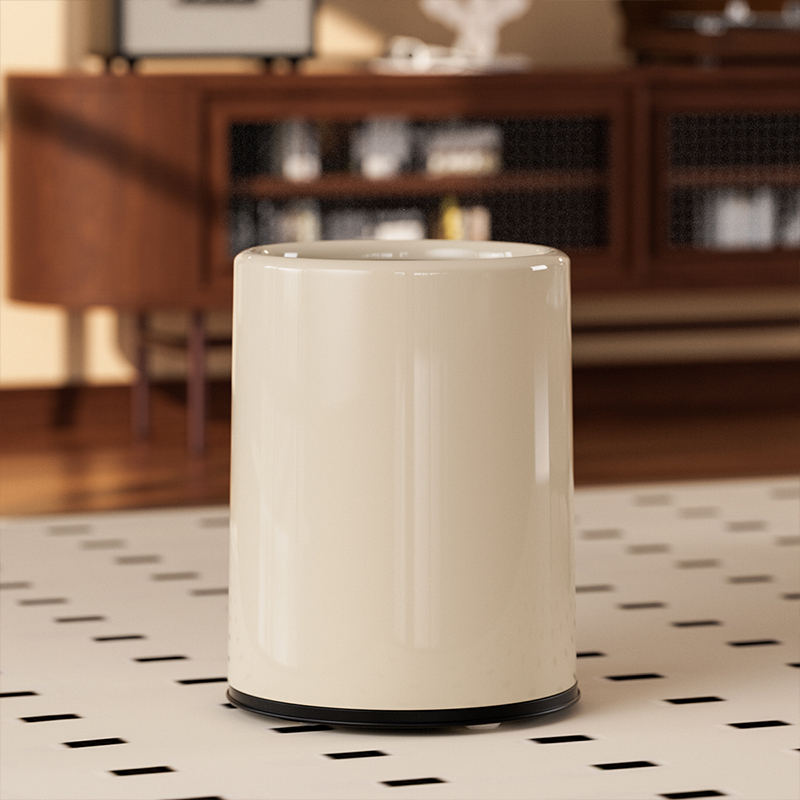 带轮子垃圾桶家用客厅2025新款高颜值滑轮大容量厨房卧室厕所奶油