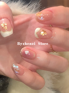 BYZHENZI STORE【糖霜桃桃】显白仙女法式持久穿戴甲美甲贴