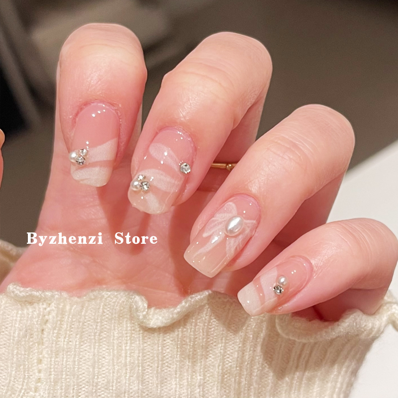 BYZHENZI STORE【芭蕾舞】婚甲裸色珍珠持久美甲防水指甲贴甲油膜