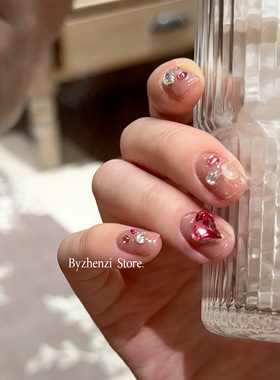 BYZHENZI STORE【丘比特】重工超闪缤纷钻石粉嫩防水指甲贴甲油膜