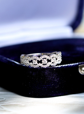 日系va经典青山蕾丝女皇满钻戒指 925银复古优雅宫廷风满钻戒指