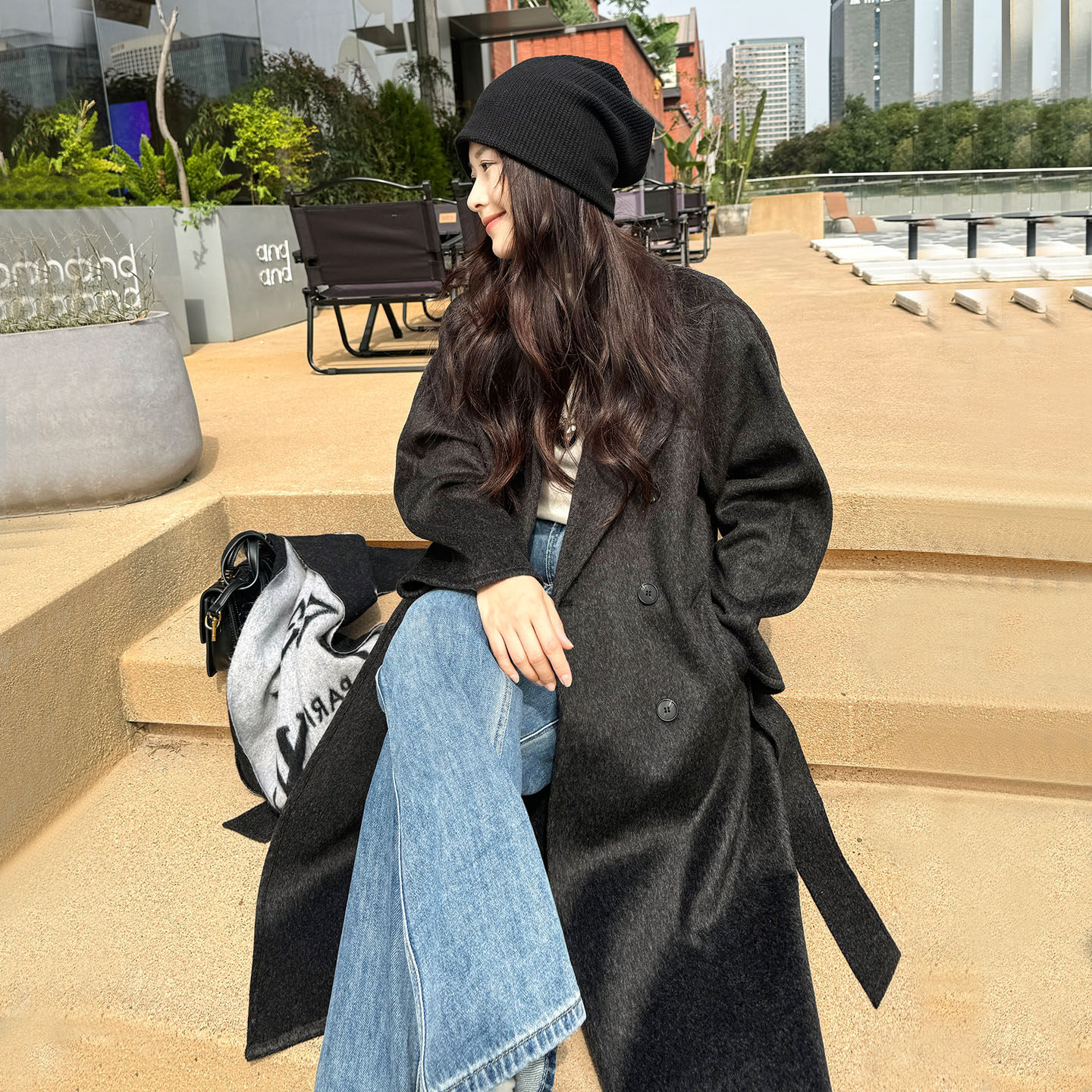 深灰色高级感双面羊绒大衣女2025秋冬新款中长款慵懒风羊毛呢外套