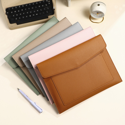 A4荔枝纹带口袋文件袋定制可印logo文件夹文件包档案袋文件收纳袋办公合同票据收纳手提袋便携大容量