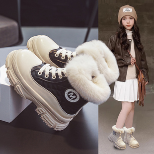 中大童冬鞋 加绒小公主毛毛棉鞋 儿童棉靴 冬季 女童雪地靴子2025新款