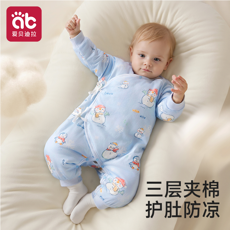 新生婴儿衣服秋冬夹棉宝宝连体衣