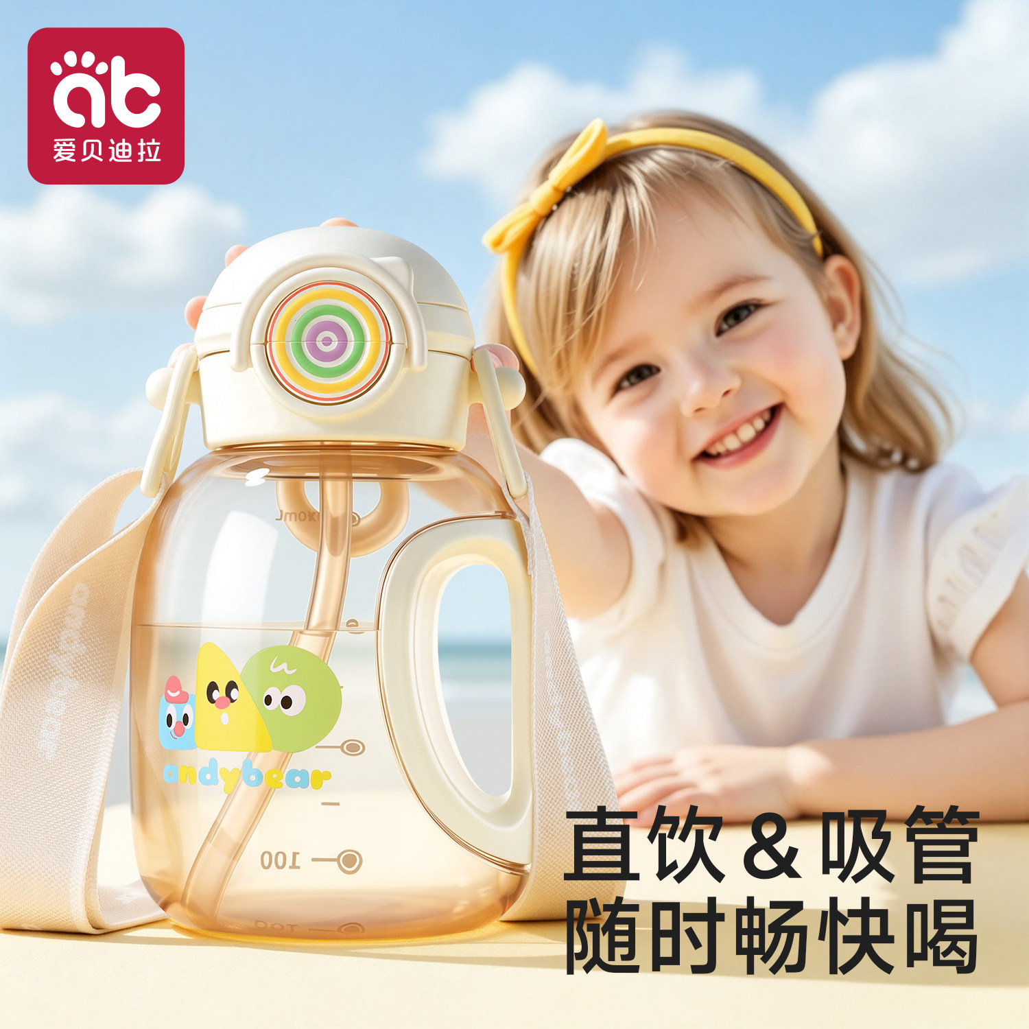 儿童水杯PPSU一盖双饮便携防摔图片