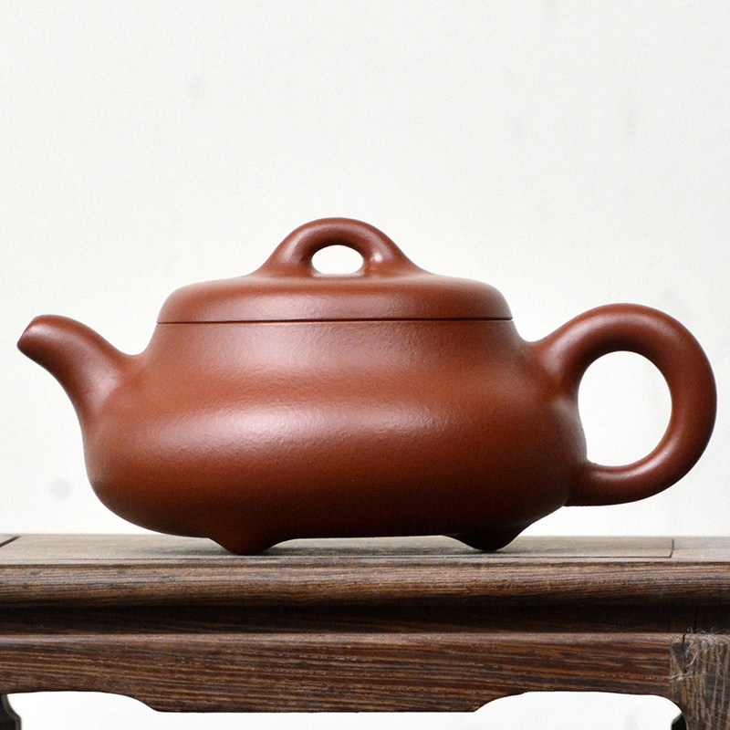 祁地紫砂茶具名家藏品原矿小煤窑朱泥汉棠石瓢壶手工紫砂壶200cc