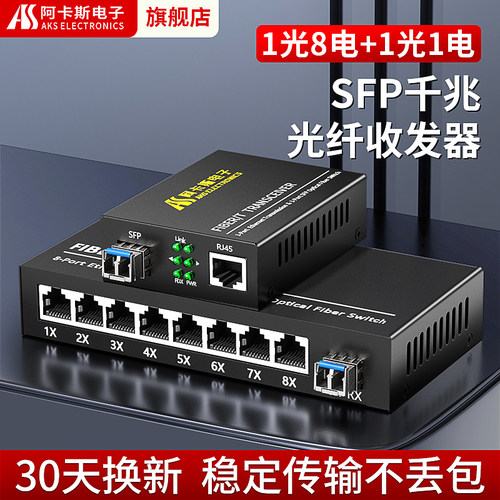 阿卡斯1光8电千兆光纤收发器SFP