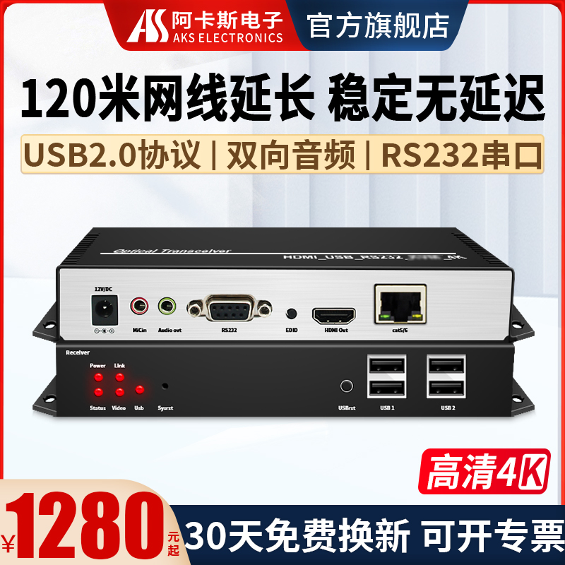 HDMI网线延长器4K高清KVM网络信号增强器放大器USB2.0键鼠数据无损过交换机支持触摸屏打印机120米 阿卡斯