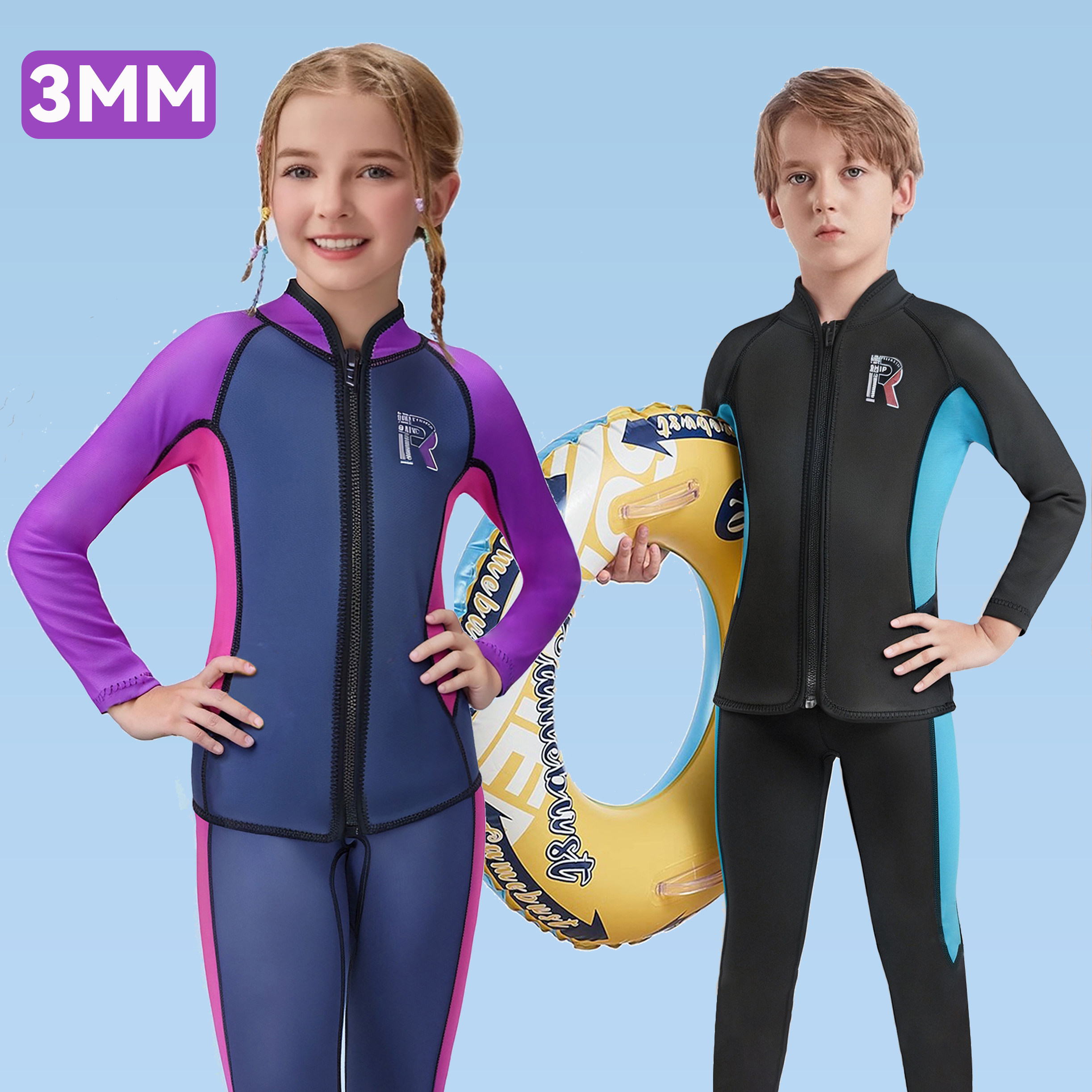 3mm儿童潜水服分体长袖加厚图片