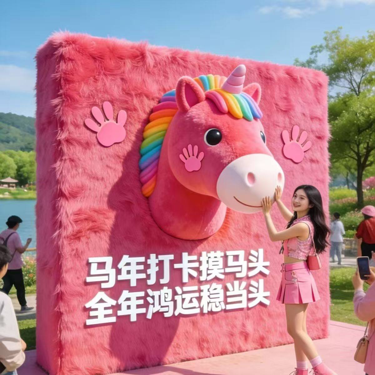 马年拍马屁场景布置成品装饰仿真绿雕工艺品订制商场网红打卡,商业/办公家具,景观道具/景观摆件/景观装置,淘宝优惠券,粉丝福利购,淘宝优惠卷