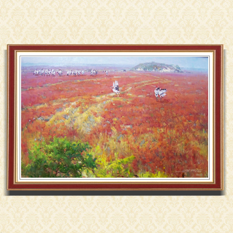 油画手绘风景写实抽象原创印象派美院客厅装饰画写生《红海滩》