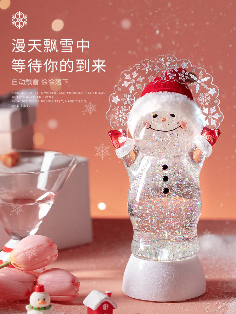 圣诞雪人水晶球圣诞节礼物桌面装饰摆件旋转飘雪花圣诞节氛围布景