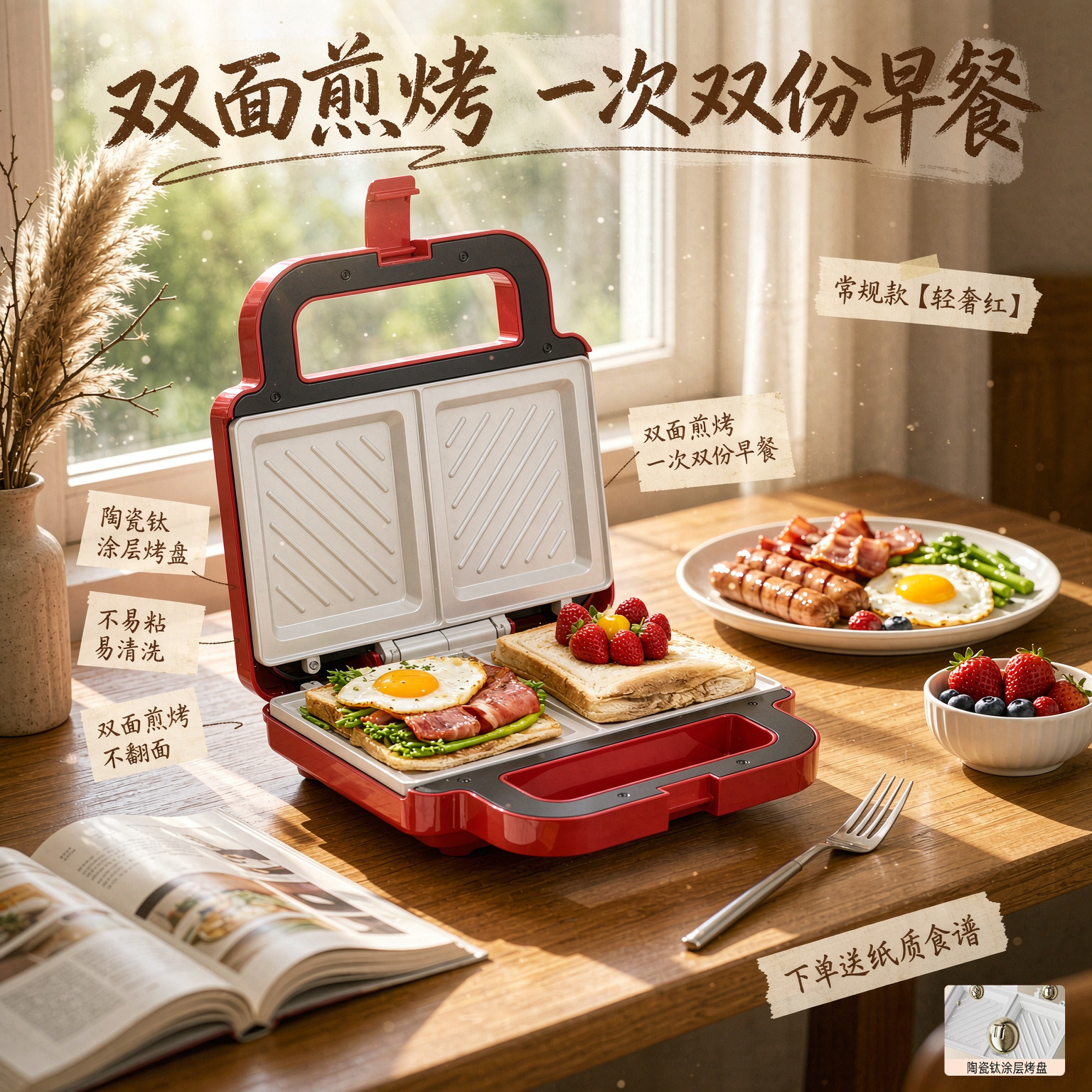 monda蒙达早餐机多功能煎烤一体烘烤面包小型吐司机家用三明治机