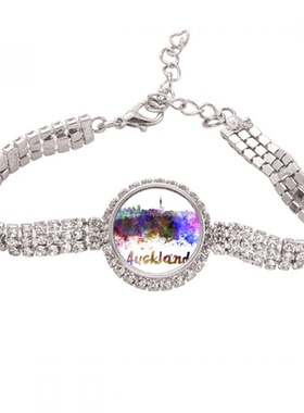 奥克兰新西兰城市水彩插画 手链手镯镶嵌钻首饰饰品礼物