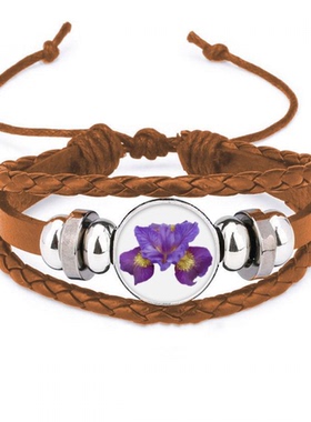 花朵紫色兰花植物 手链腕带皮革首饰装饰品