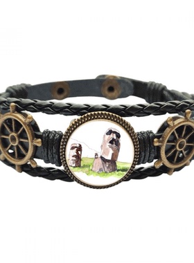 世界知名复活节岛摩艾石像 海洋船舵皮革手链腕带礼物