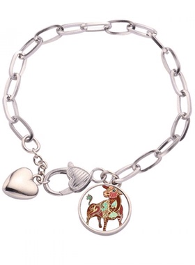 金牛座星座标志插画图案 桃心型链手镯珠宝时尚饰品