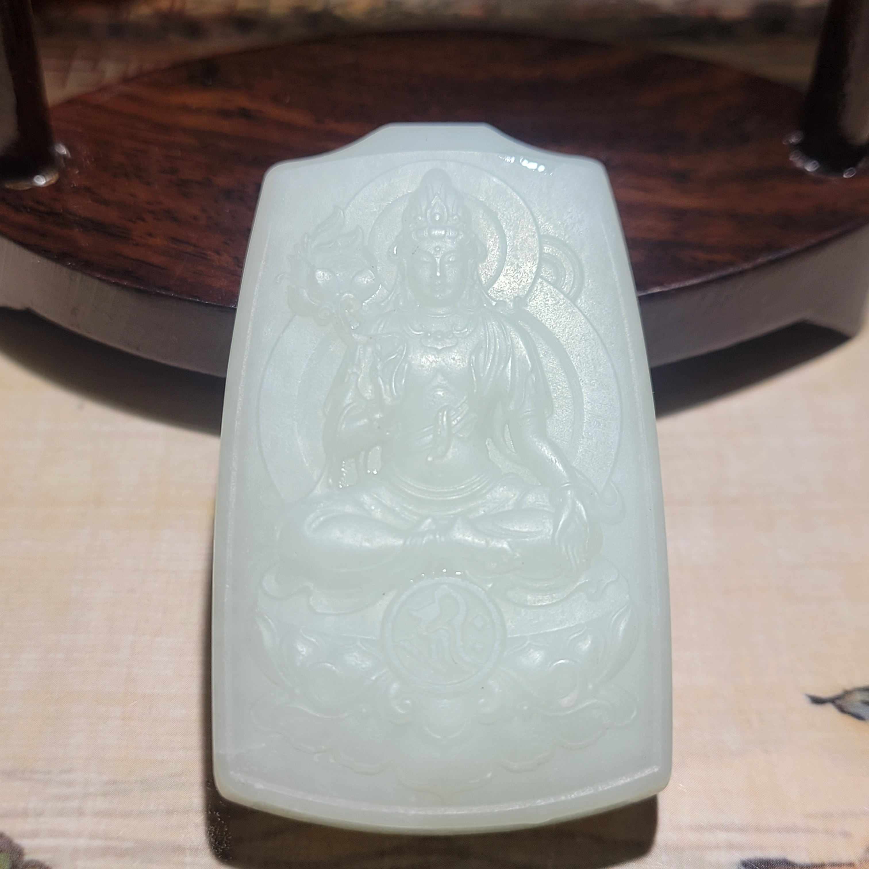 和田玉俄料观音玉牌挂件玉石吊坠玉佩玉坠