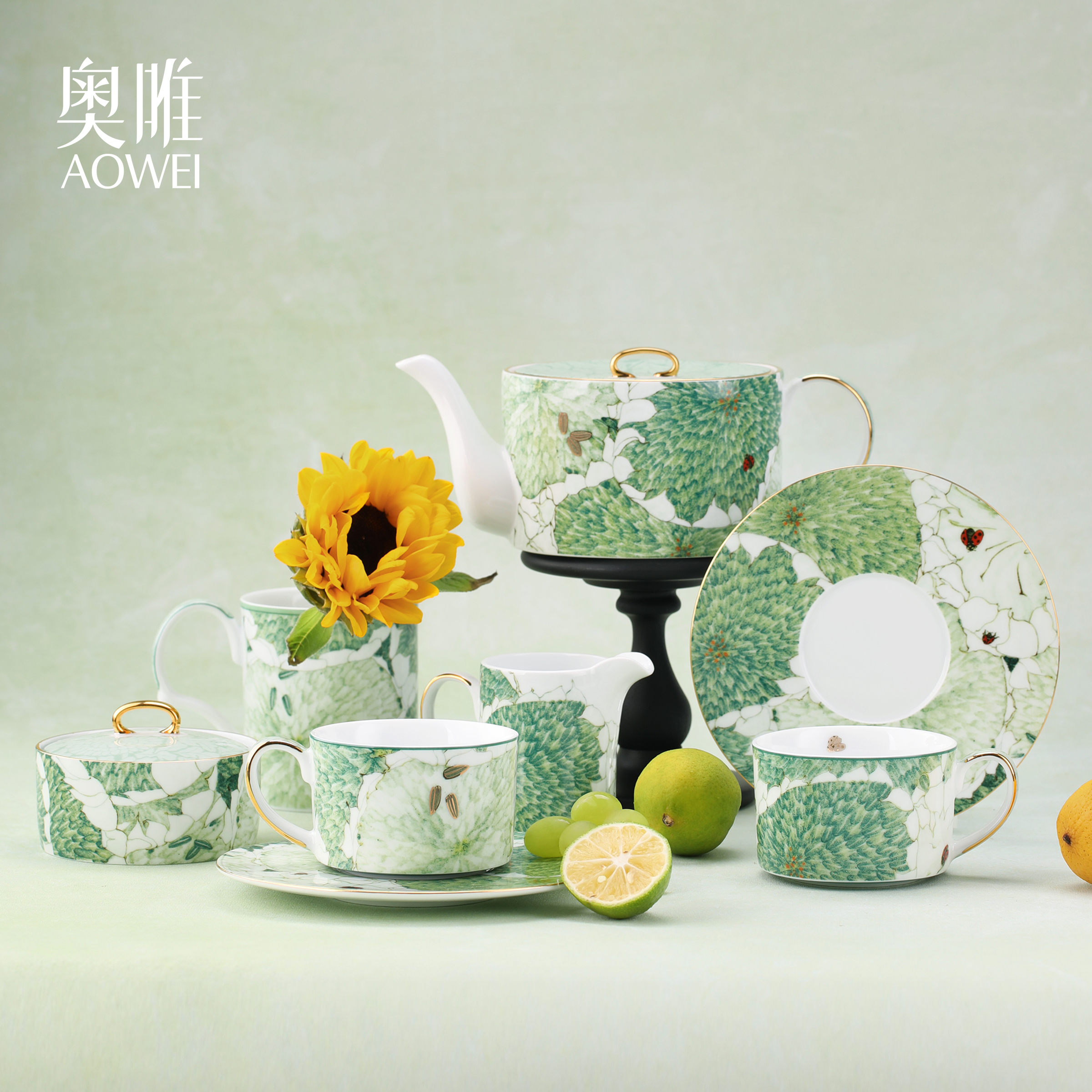 奥唯高温白瓷逐光系列下午茶咖具
