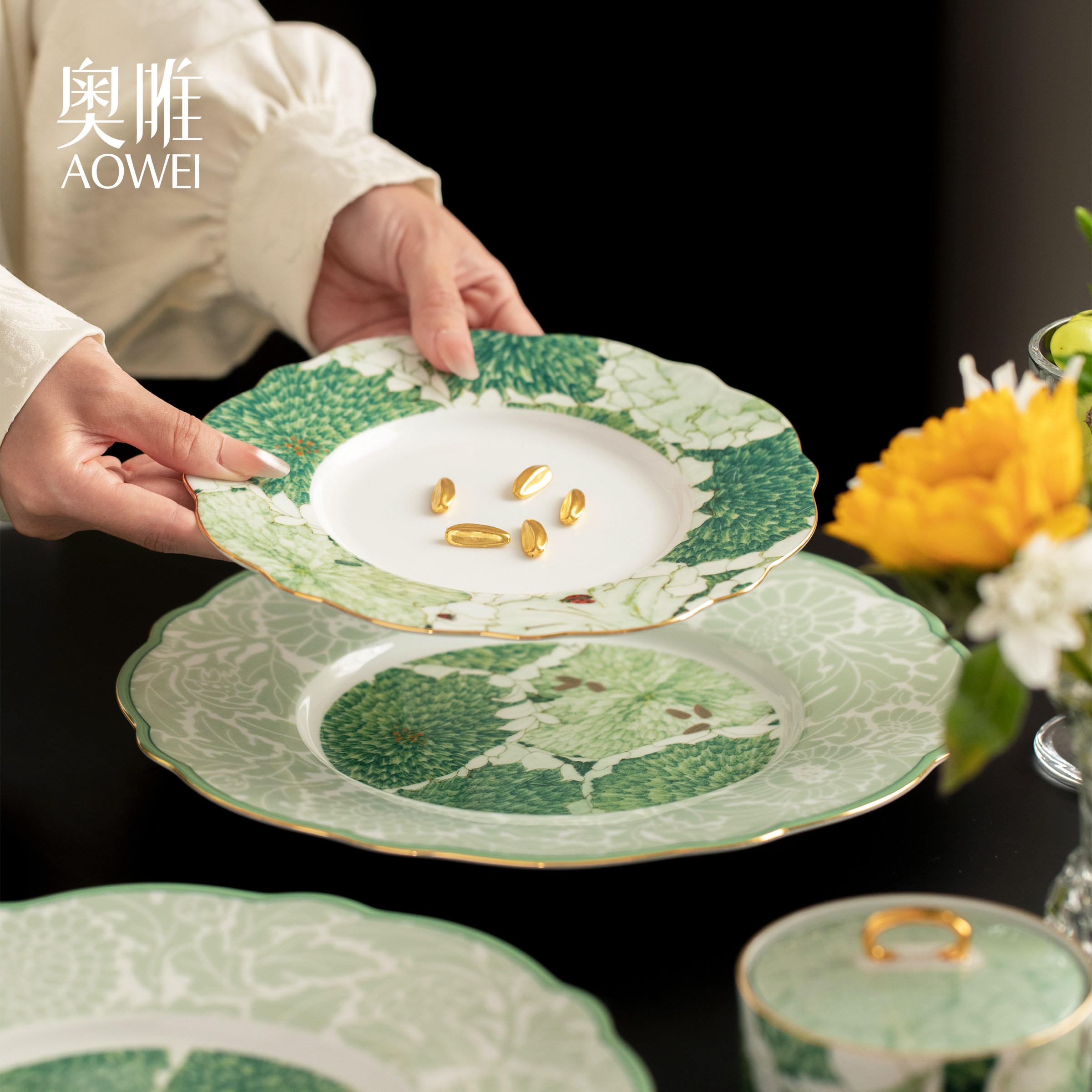奥唯景德镇高温白瓷盘子菜盘家用2026新款高颜值餐盘点心水果盘
