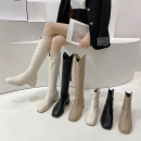 2025秋冬新款马丁靴女方头中跟粗跟短靴百搭后拉链弹力瘦瘦长筒靴