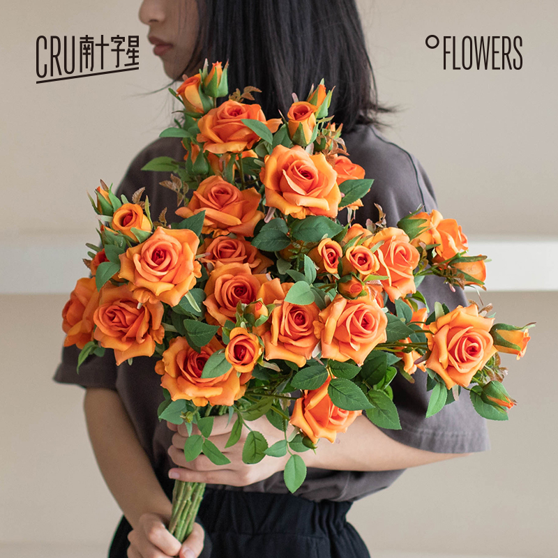 橙色玫瑰花仿真花客厅餐桌插花