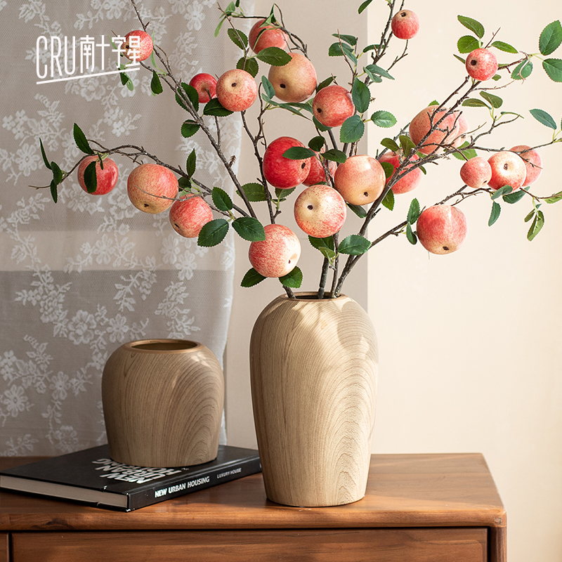 南十字星 仿木纹花瓶摆件陶瓷日式禅意花器客厅装饰品餐桌原木风