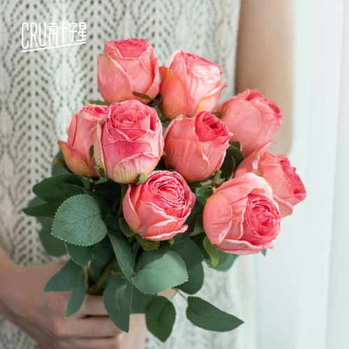 田园焦边玫瑰花仿真花家居装饰花