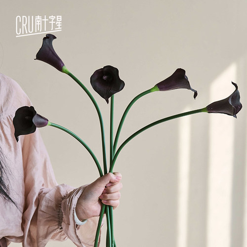 黑色马蹄莲仿真花摆件客厅插花