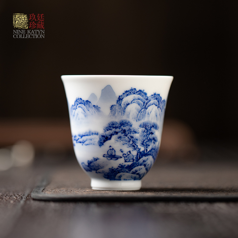 玖廷手绘陶瓷茶杯白瓷青花瓷品茗主人杯景德镇高档个人专用小茶杯