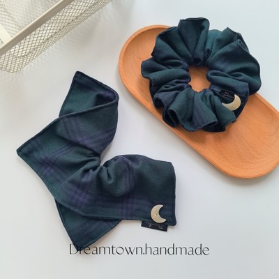 Dreamtown《唐屋淑女》真丝棉独立手作发圈复古格纹方巾秋冬发饰