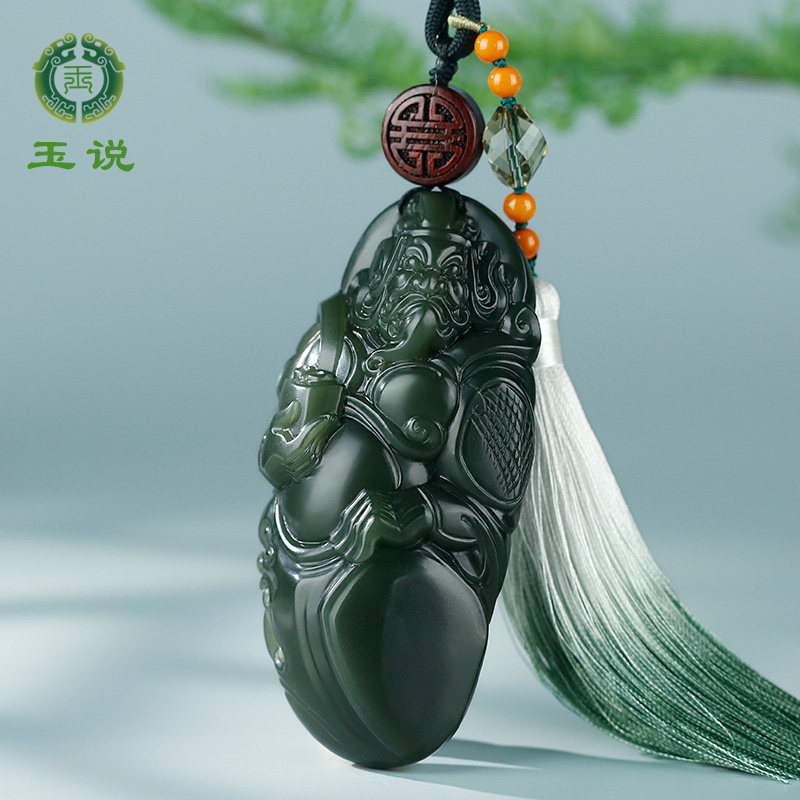和田玉武将托印手把件男款