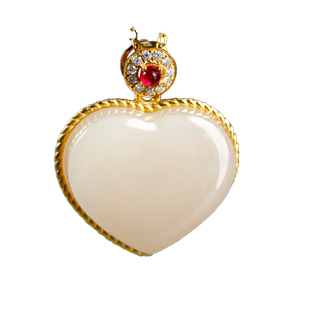 玉说和田玉18K金镶爱心套装女款吊坠玉坠耳钉藕粉玉戒指玉石挂件