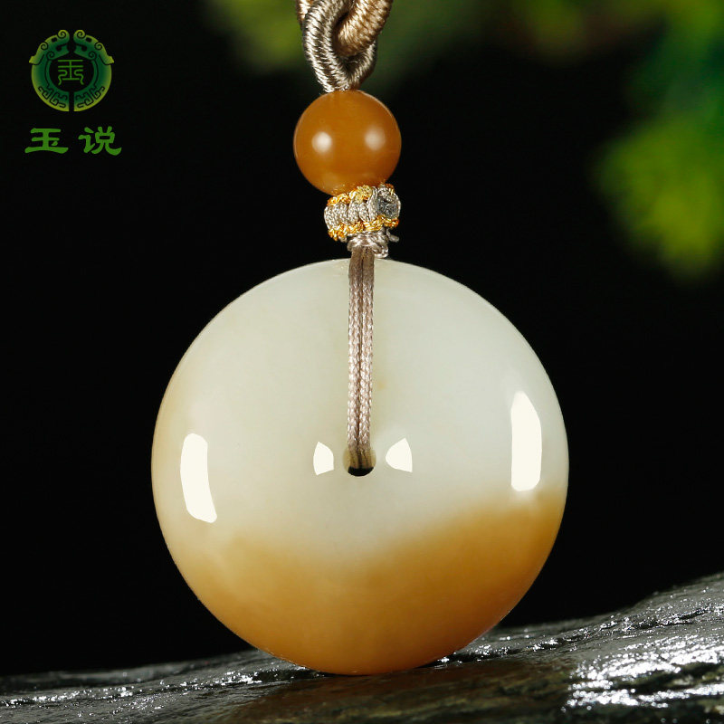 玉说和田玉平安扣吊坠男女款玉坠糖青白玉点墨三色玉扣玉石挂件