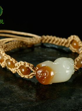 和田玉小猫咪手链女款糖青白