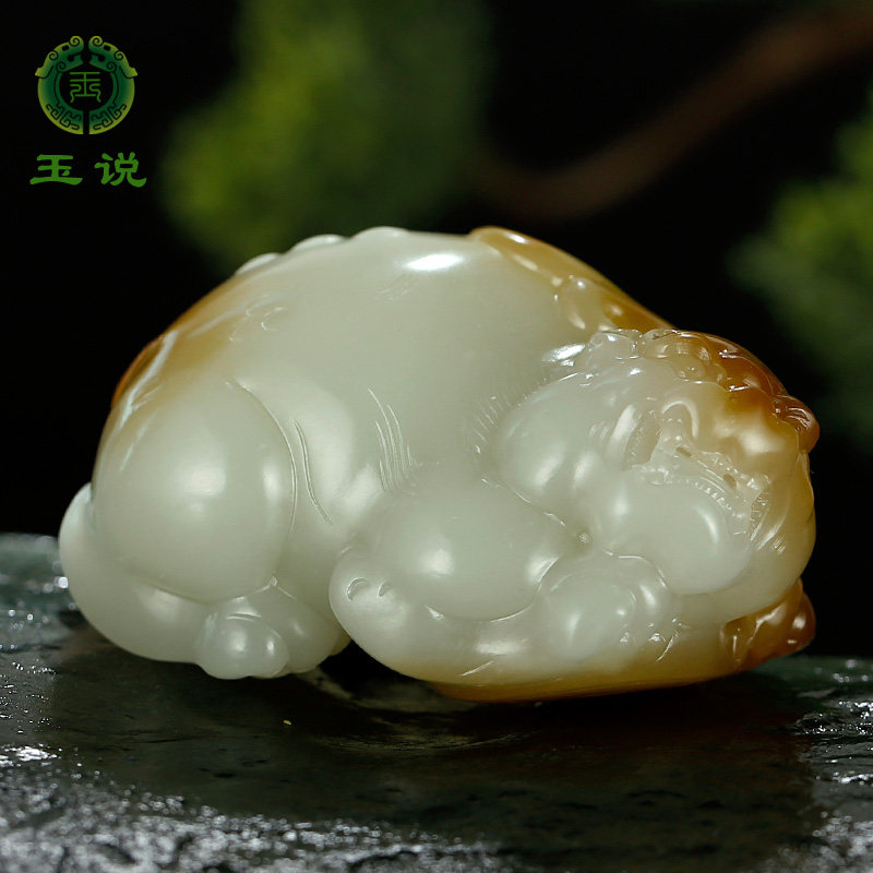 和田玉貔貅手把件男款糖白玉