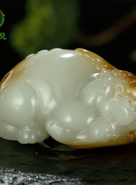 和田玉貔貅手把件男款糖白玉