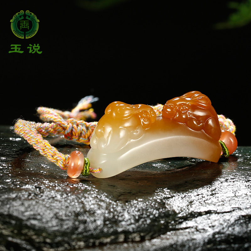 玉说和田玉生肖兔手链男女款玉石手串糖青白玉双兔前途无量玉手饰