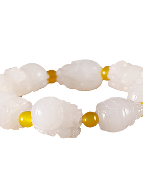 和田玉羊脂白玉龙龟手串男女款