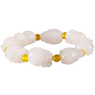 玉说和田玉羊脂白玉龙龟手串男女款立体玉石手链玉手饰玉器附证书